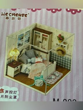 Miniature DIY Dollhouse Bedroom Kit in Pastel Pink & Blue